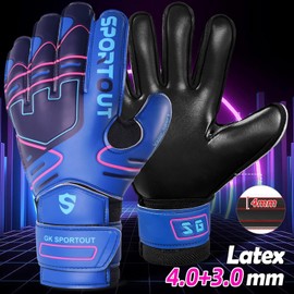 Sportout Goalkeeper Gloves, Football Gloves with Fingersave, Goalkeeper Gloves Children, Men with Non-Slip 4 mm Latex, Goalkeeper Gloves for Children, Adults and Teenagers (Dark Blue, 5)