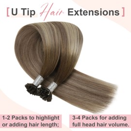 Easyouth #3/8/22 Real Hair Bondings Remy Hair Extensions, U-Tip, Dark Brown, Medium Brown and Medium Blonde Mix, Ombre, 50 cm, 50 g, 50 Pieces