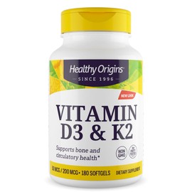 Healthy Origins Vitamin D3 2,000 IU (50 mcg) & K2 200 mcg (Non-GMO, 3rd Party Tested, Bone Support, Cardiovacsular Support), 180 Softgels