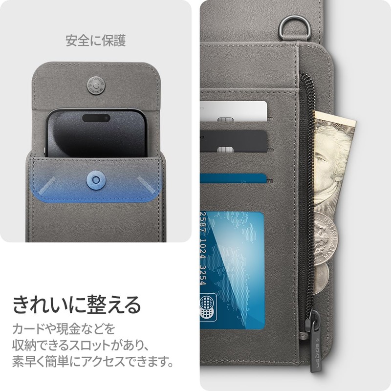 Spigen AFA07130 Smartphone Pouch, Shoulder Bag, Cross-body Carrying Pouch, Valentinus