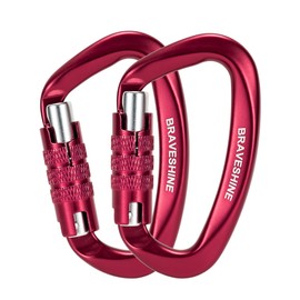 BRAVESHINE Carabiner 12KN Auto Lock, Load Capacity 266.5 lbs (1,200 kg), Locking Carabiner, D-Ring, Lightweight, Hammock/Tarp, Camping, Luggage Hook, For Dog Leads, Multi-functional, Set of 2 (Red)