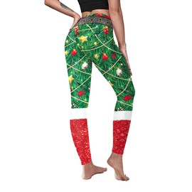 color cosplayer Christmas Tree Christmas Leggings for Women Girls High Waist Printed Yoga Pants Holiday Tights Costume Plus Size
