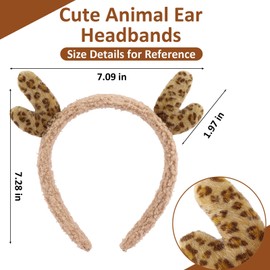 Hapdoo 2pcs Cute Reindeer Headbands for Women Girls, Christmas Animal Headband for Adult Fluffy Hair Accessories for Party Supplies Gift