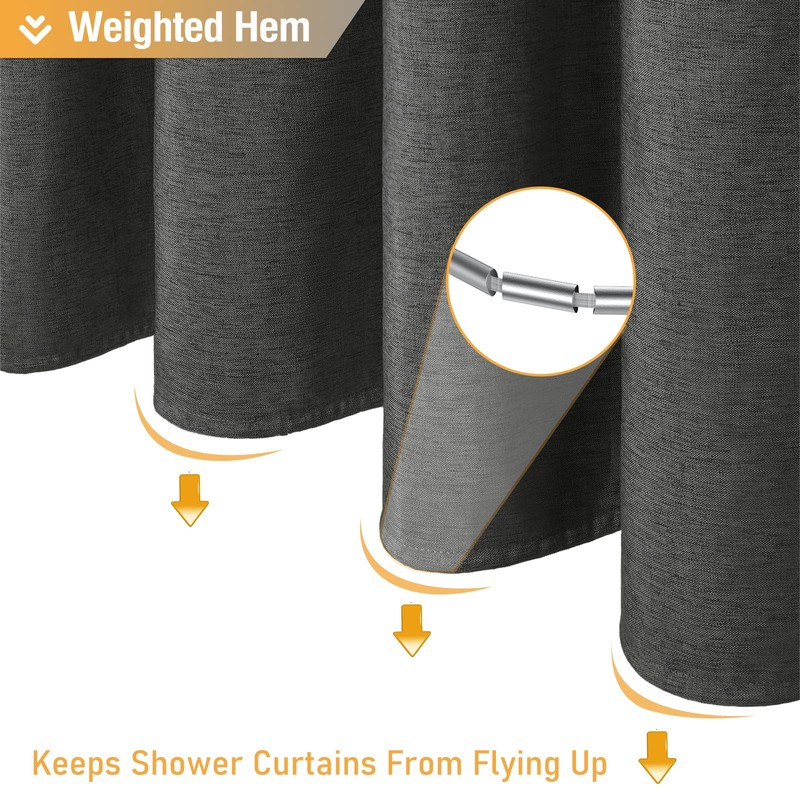 BTTN Charcoal Grey Shower Curtain - Linen Textured Heavy Duty