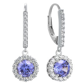 YL Women's Earrings 925 Sterling Silver 12 Birthstone 5A Cubic Zirconia Round Drop Earrings, Silver, Tanzanite