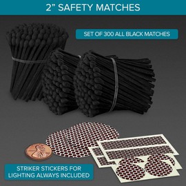 2" All Black Safety Matches | Set of 300+ Bulk Artisan Matchsticks with Bumble Striker Stickers by Thankful Greetings| Decorative Candle Accessories | Unique & Fun for Your Home Decor, Gifts, & Events