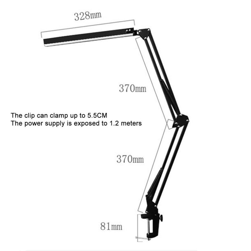 Adjustable LED Desk Lamp Reading Light with Clamp Metal Swing