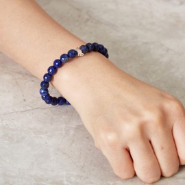 Philip Jones Faceted Lapis Gemstone Bracelet with Evil Eye Charm Created with Zircondia® Crystals