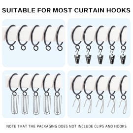 35 PCS Black Metal Circular Curtain Rings with Eyelets (1.5 Inch Inner Diameter), Suitable for Roman Poles and Curtain Poles