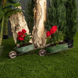 Alpine Corporation Pack of 2 Indoor/Outdoor Rustic Wheelbarrow Planter Decorations, Green