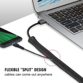 Moxita Moxita 10ft - 1/2 inch Cord Protector Cable Sleeve Split Wire Loom Tubing for Power Cord Audio USB Cable, Cord Sleeve Cable Management for TV Computer, Cord Protectors from Pets Chewing, Black