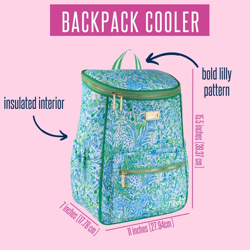 Lilly Pulitzer Insulted Backpack Cooler Large Capacity, Green Portable Soft