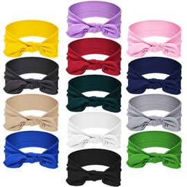13 Pieces Hair Bands Bows Solid Color Knot Headwrap Bowknot Headbands Rabbit Ear Hairband Hair Accessories for Woman Girls, 13 Colors (Vintage Color)