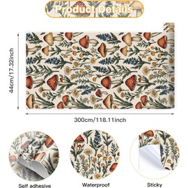 LHIUEM Vintage Mushroom Peel and Stick Wallpaper Self Adhesive Removable Wall Paper Leaf Forest Floral Daisy Mushrooms Wall Stickers Botanical Beige Wallpaper Aesthetic for Bedroom Decor(17.3X118inch)