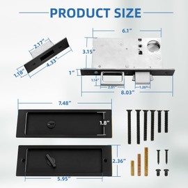 Pocket Door Hardware Mortise Lock with Pull, Privacy Recessed Handle Latch,Invisible Sliding Door Lock (Black, Privacy)