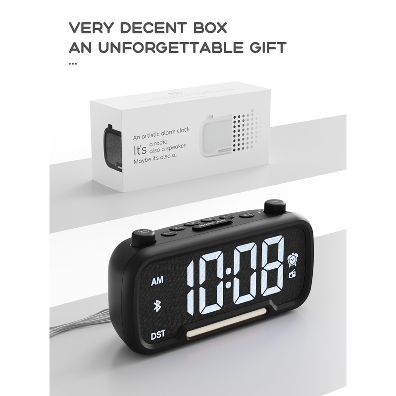 Radio Alarm Clock Besides with Bluetooth Speaker and Night Light,
