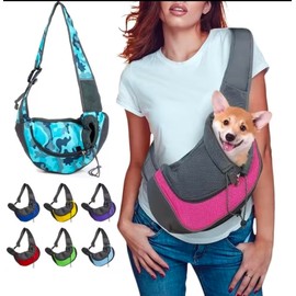 Pet Sling Carrier for Small Dogs, Mesh Shoulder Bag with Adjustable Strap, Small and Large Sizes and 8 Colors to Choise (Rose,Black,Yellow,Light Blue,red,Blue,Green and Purple)