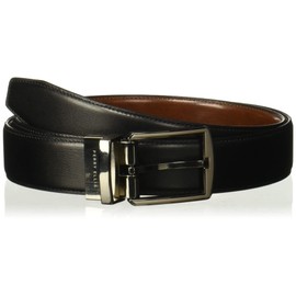 Perry Ellis Portfolio Hi-lo Reversible Leather Dress Belt for Men, with Matte Texture and Stitched Edges, Black/Brown Reversible, 44