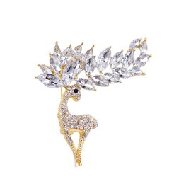 Deer Rhinestone Pin Christmas Reindeer Crystal Pins Platinum Plated Deer Brooch Clothing Accessories for Women Animal Jewellery Brooch, Metal
