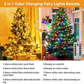 btfarm 2 Pack Fairy Lights USB Powered Color Changing, 39FT 120LED Twinkle Lights with Remote & 8 Modes, Timer String Lights Plug in for Bedroom Christmas Wedding Indoor Home, Warm White/Multi-Colored
