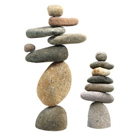 BestNest Ancient Graffiti Stone Cairns Set, 2-Piece Stacked Rock Sculptures with Metal Rod Support, 10" & 14" Garden Stone Towers for Zen, Japanese, or Wabi-Sabi Décor, Indoor Outdoor Home Ornament