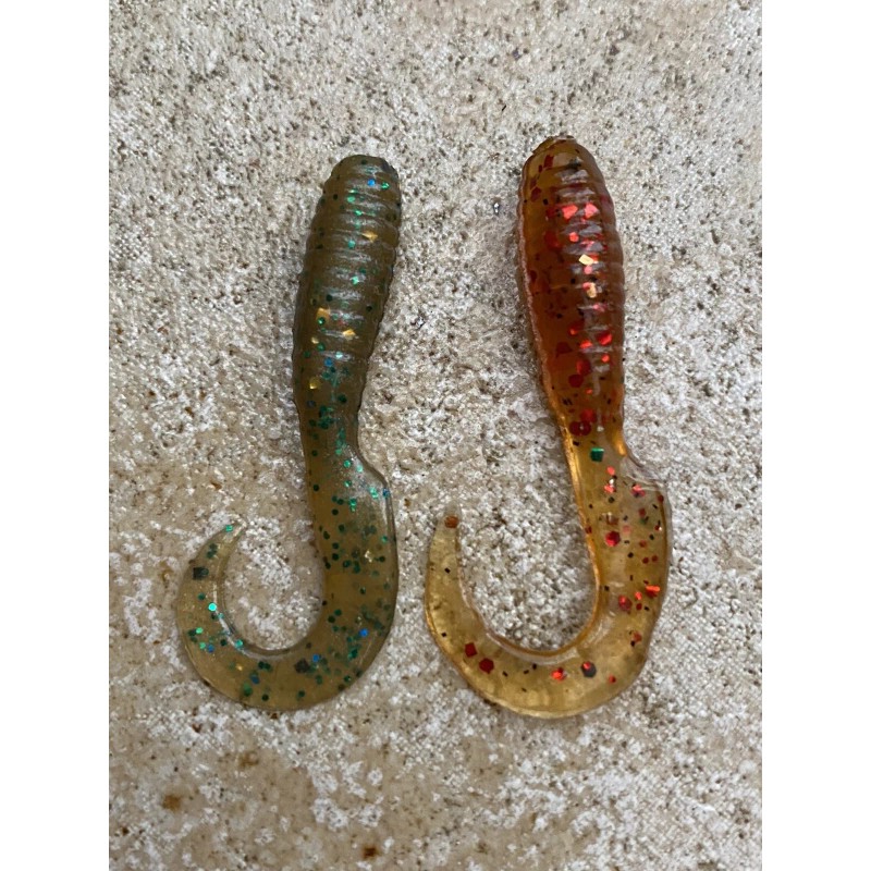 Unbranded Item#46 50ct 2"Rootbeer w/red glit, Avocado w/gr glit grubs,