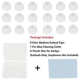 CYADCI 9 Pairs Medium Earbud Tips Replacement Eartips Silicone Earbuds Tips Ear Tips Compatible with Powerbeats2, Powerbeats3, Monster, Sony,Mpow Earphones ect.White