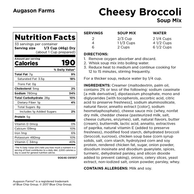 Augason Farms CHEESY BROCCOLI Soup Dinner Can Survival Emergency Storage