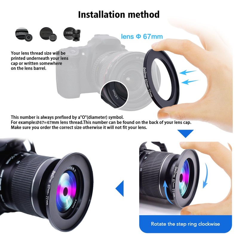 67mm to 77mm Adapter Ring for Camera Filter Compatible with