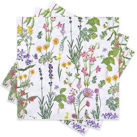 RUSPEPA 50 Pcs Vintage Wild Flower Napkin Paper, 3 Ply Disposable Spring Wildflower Luncheon Cocktail Dinner Paper Napkins for Wedding, Bridal Shower, Tea Party, Garden Party, Birthday, 5 x 5 Inch