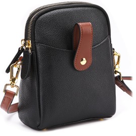 Kstarplus Smartphone Pouch, Genuine Leather, YKK Zipper x Key Holder Included, Smartphone Shoulder, Cross-body Style, Vertical Women's, Popular, Cute, Mini Bag, 4 Colors, black (black)