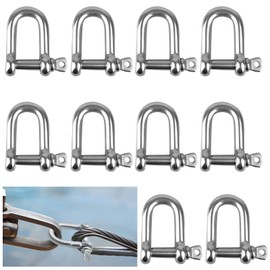 Pack of 10 M6 Shackles Stainless Steel, 304 Stainless Steel D Ring Shackle, D Shape, with Screw Cap Bolts, Wire Rope Connector, 304 D Ring Shackle, for Rigging Steel Rope Cords Chains Shackles
