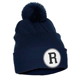 Daxton Custom A to Z Initial Letters Cuff Pom-Pom Hat Beanie Warm Knit Skull Cap, Navy Letter R