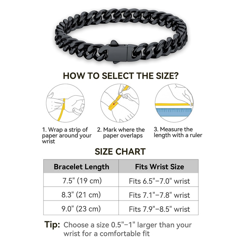 ChainsHouse Black Bracelets for Men 7mm 7.5 Inch Stainless Steel