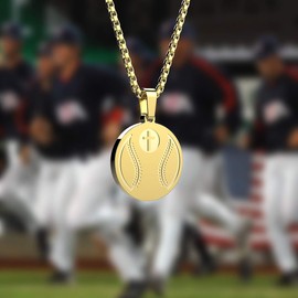 seensea Sports Pendant Necklace Baseball Inspirational Bible Verse Luke 1:37 Christian Gift for Teens (Gold baseball)