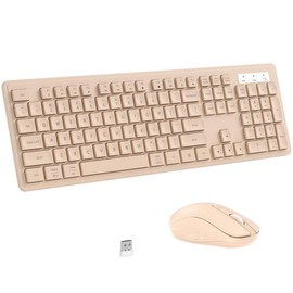 Wireless Keyboard and Mouse, 2.4GHz Cordless Keyboard Mouse Combo, Optical Mouse, Plug and Play USB Receiver, Compatible with Windows, Mac, Laptop, and PC（Milk Tea）
