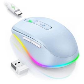 PEIOUS Wireless Mouse Jiggler - LED Wireless Mice with Build-in Mouse Mover, Rechargeable Moving Mouse for Laptop with Undetectable Random Movement Keeps Computers Awake - Light Blue