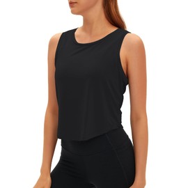 windysun Women's Workout Tank Top with Back Drawstring & Ruched Design Hollow Out Breathable Yoga Shirt for Gym WS5002 Black XL