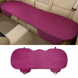Tioollev Linen Back Car Seat Cover, Anti-Slip Long Bottom Rear Seat Cover Protector with Storage Pockets, Breathable Linen Rear Bench Seat Protector Cushion Pad for Most Vehicles (Purple, Back Cover)