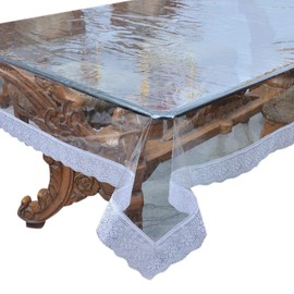 SNDecor Indoor Outdoor Heavy Duty Premium Crystal Clear Vinyl Tablecloth, Waterproof Wipeable Plastic Protector Cover for Tables (Silver Lace, 90" Round)