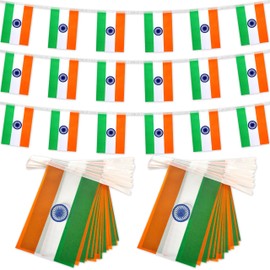 TSMD 2 Packs India Flag Banner Indian Flags String Small Mini Hanging Flags Decorations,60 Feet 40 Flags ﻿