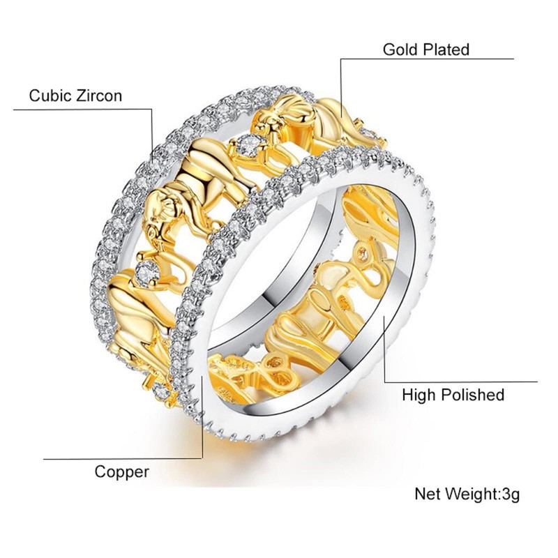 Yarrzhen 925 Sterling Silver Cubic Zirconia Yellow Gold Beautiful Elephant