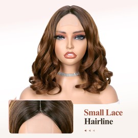 FANCEE Body Wave Bob Wig Short Wavy Wigs for Black Women Middle Part Shoulder Length Wigs with Small Lace for Women Daily Use(T2/30#)