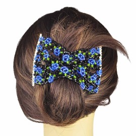 Magic Beads Double Women Stretchy Hair Combs Clips (Style3 Blue)