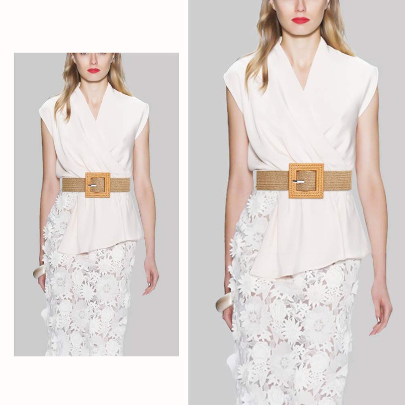 YUCFOREN Women Skinny Dress Belt, Fashion Straw Woven Elastic Stretch