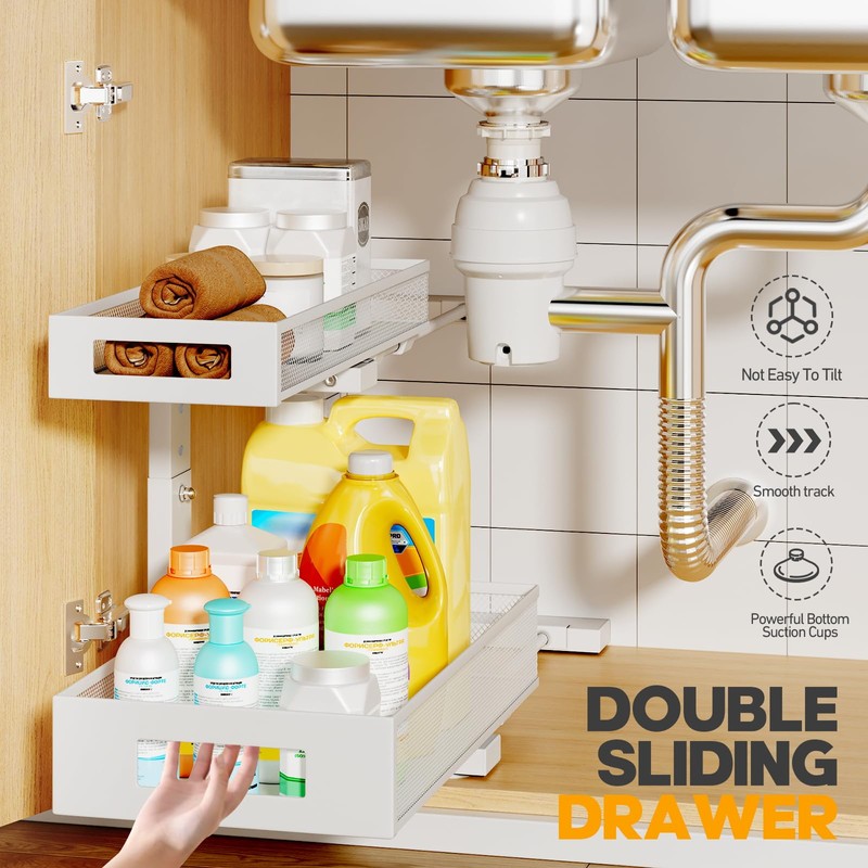 2-Pack Under Sink Storage Organizer, Large 2-Tier Elegant Mesh Pull
