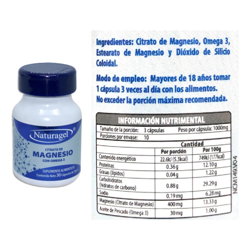 Naturagel Citrato De Magnesio Con Omega 3 30 Caps Sfn