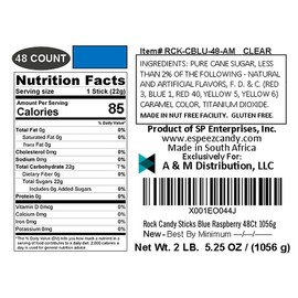 Extra Large Rock Candy Sticks: 48 Blue Rock Candy Sticks - Blue Raspberry - Individually Wrapped for Weddings, Bridal Showers, Receptions, Candy Buffet, Party Favors, Old Fashioned Espeez Bulk Candy