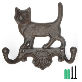 Vintage Cast Iron Cat Wall Hooks Decorative Rustic Double Hooks for Towels Hats Keys and More Ideal for Bathroom Kitchen Living Room Office and Outdoor