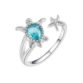 LUTAKU Sea Turtle and Starfish Ring for Women Men Ocean Life Adjustable Open Finger Ring Sealife Jewelry Gift (silver)